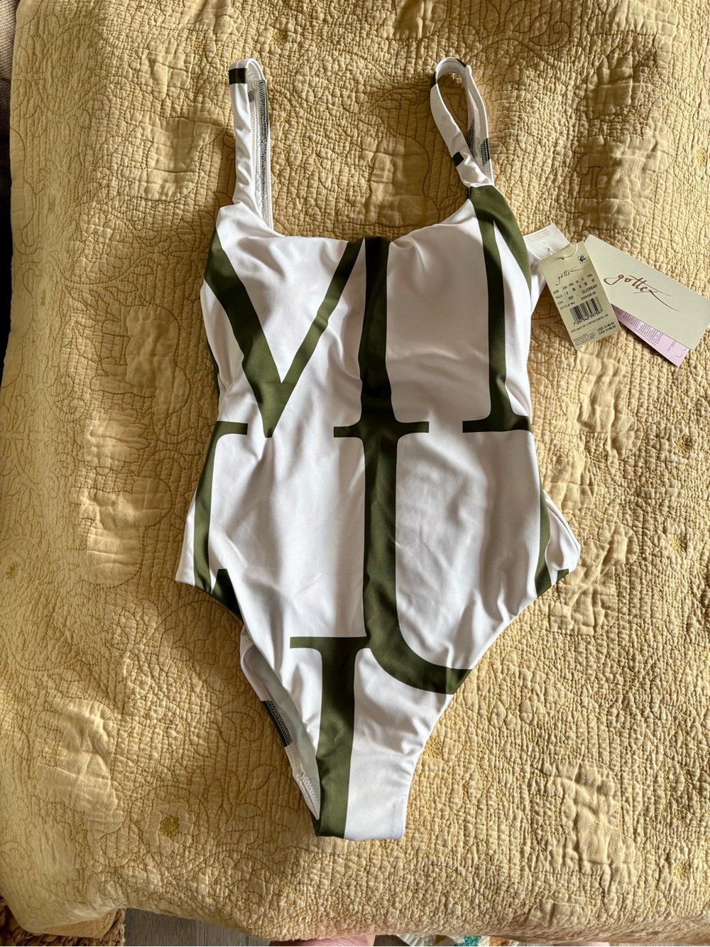 Gottex women’s White One-Piece Swimsuit with Olive Graphic
